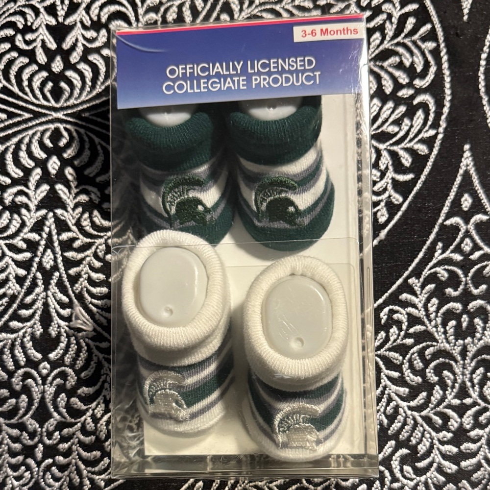 Officially Licensed Collegiate Baby Socks - Green & White (3-6 Months)